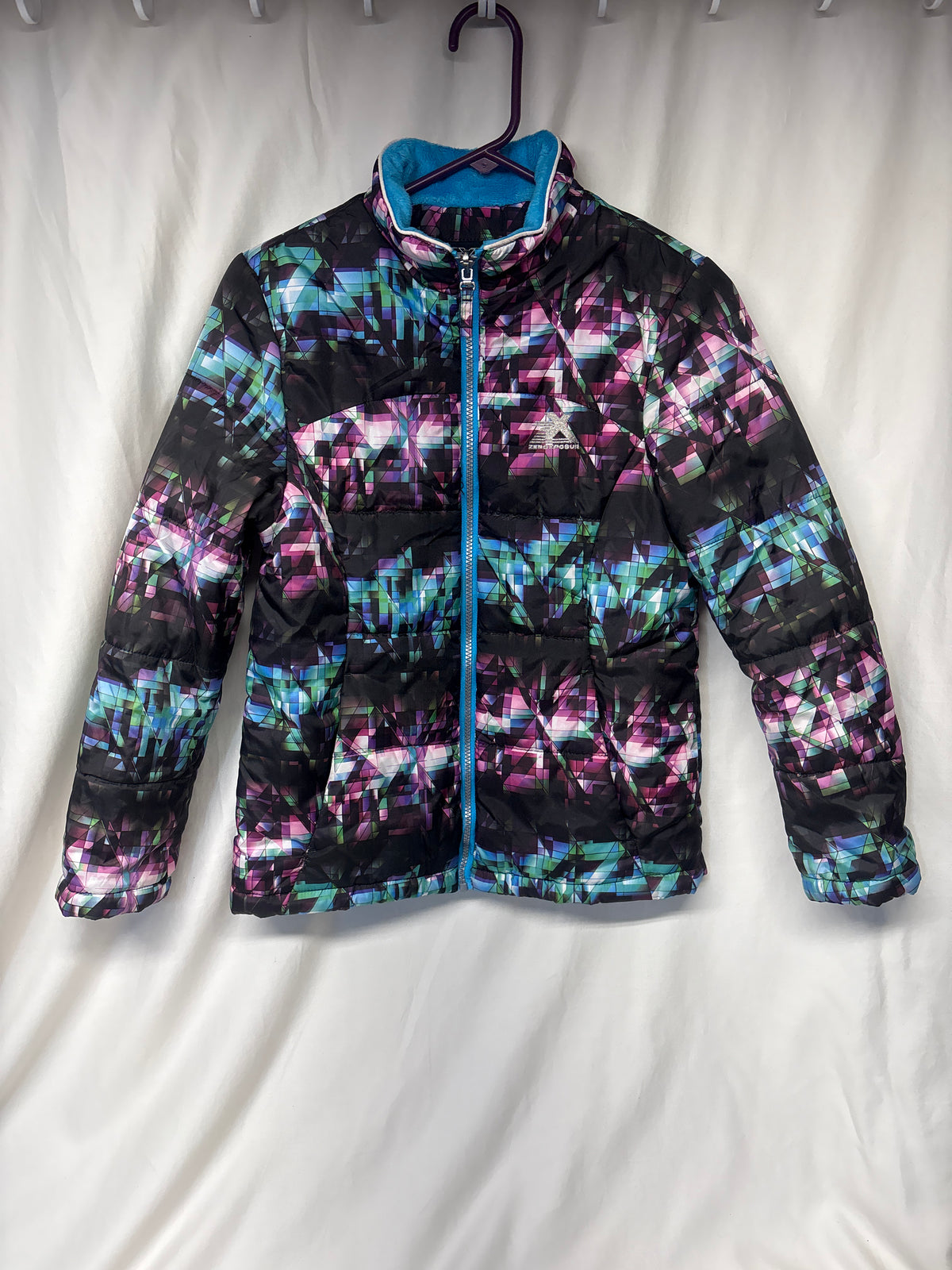 Zero Xposure black geo design puffer coat - size Youth - 14 (XL)