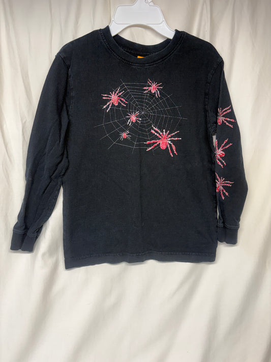 Black l/s Halloween red spider shirt - size Youth - 8 (M)