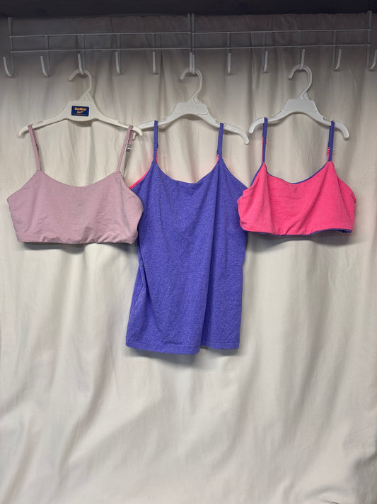 Bleuet reversible tank & 2 sports bras so soft & - size Youth - 16 (XL)