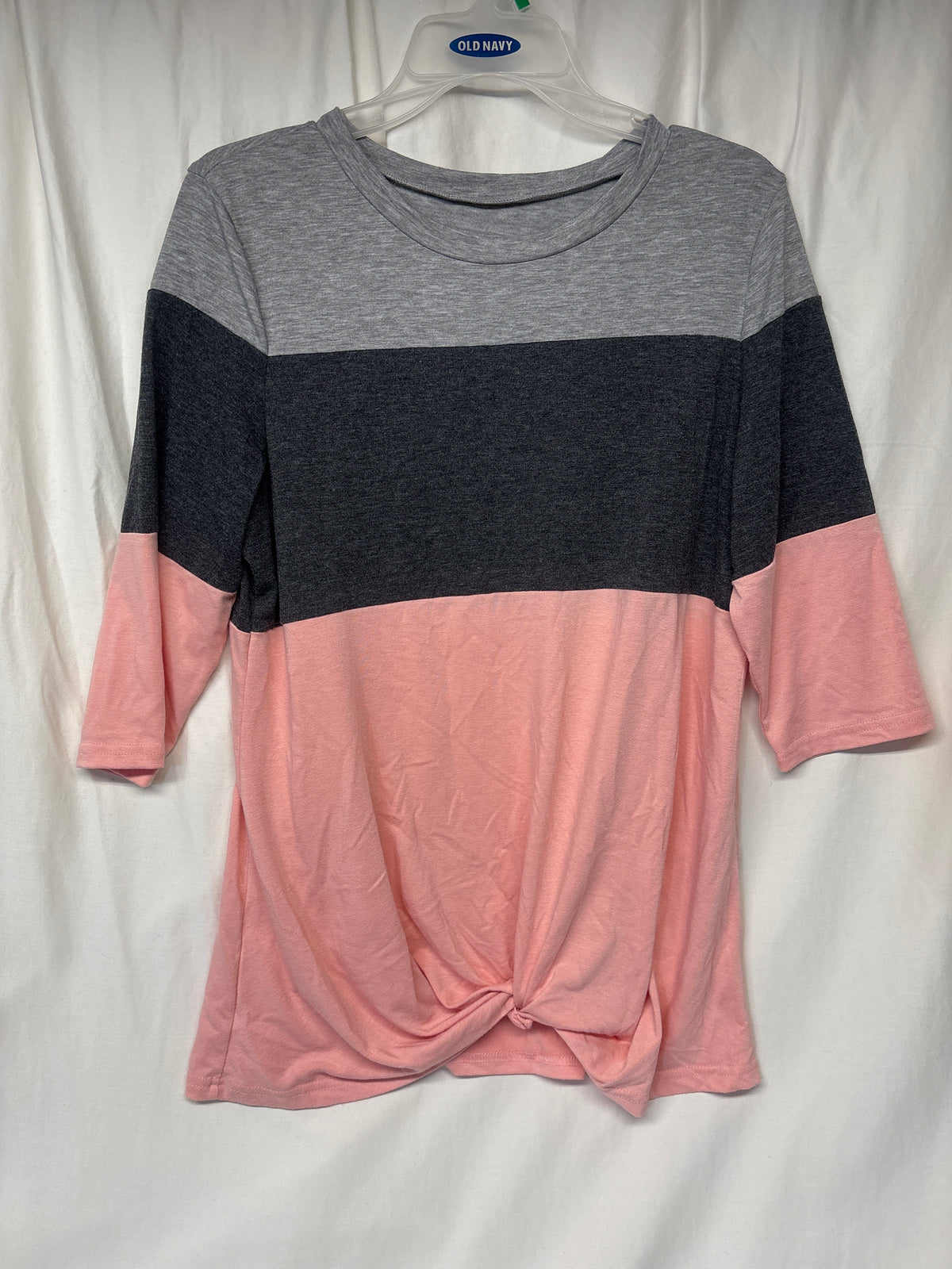 3/4 sleeve grey charcoal & pink block top w/ - size Women - L (12/14)