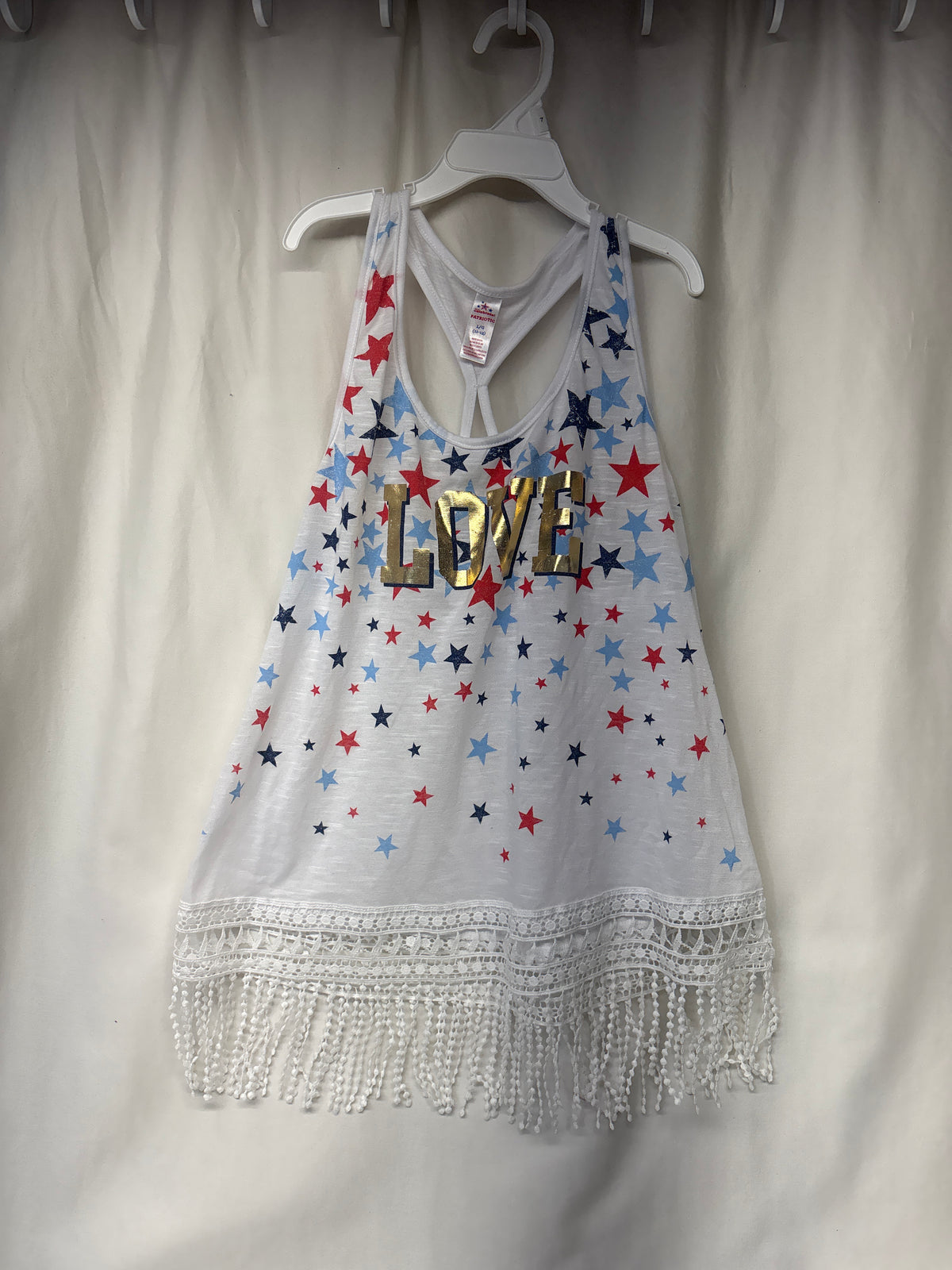 Celebrate white LOVE tank - red, white, blue - size Junior - L (11/13)
