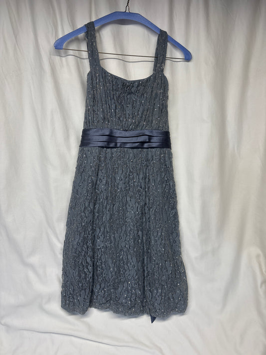 Justice grey lace bubble skirt dress w/ tie at - size Youth - 16 (XL)