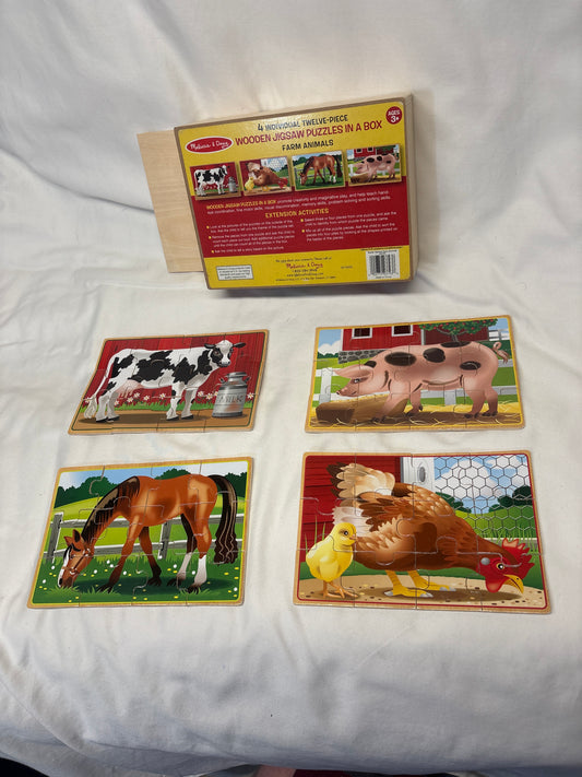 Melissa & Doug travel 4 - 12pc puzzle set Farm