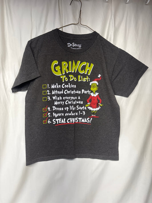 Dr Seuss Grinch To Do List charcoal tee - size Youth - 8 (M)