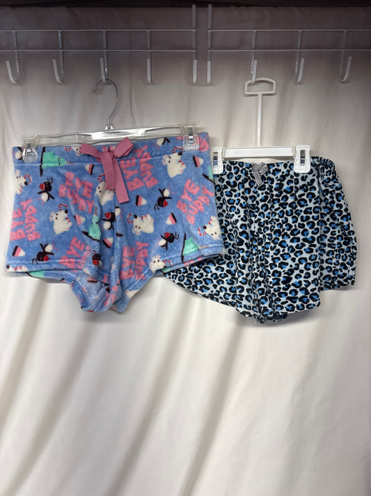 2 pair plush PJ shorts Elf & leopard print - size Women - L (12/14)