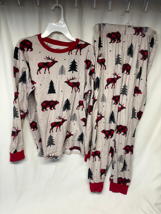 PJ Place stone red/black plaid moose & bear 2pc - size Women - M (8/10)