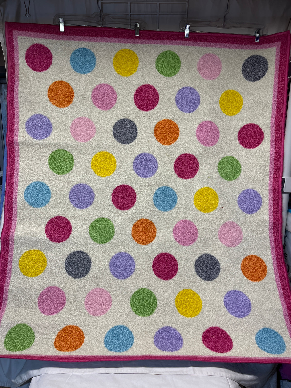 Pink polka dot throw rug - approx 43.5x51