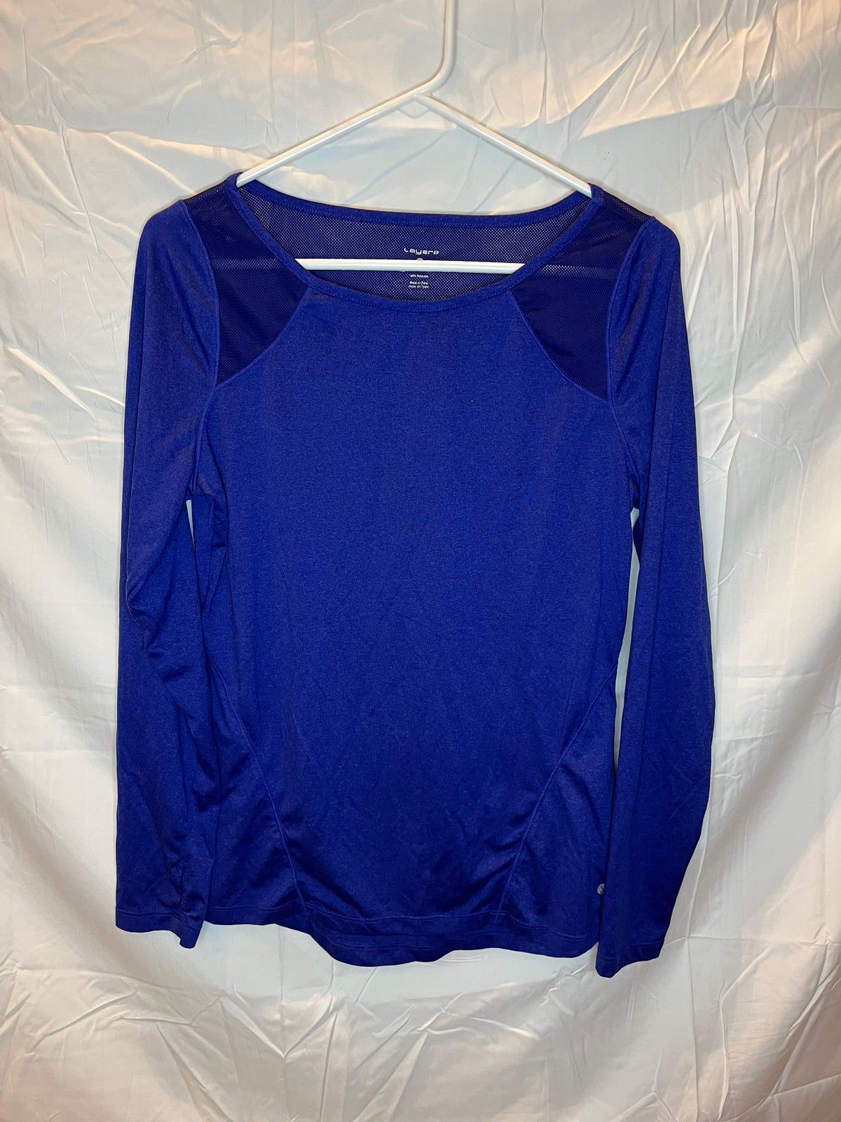 Layers l/s royal blue athletic top w/ mesh t- - size Women - L (12/14)