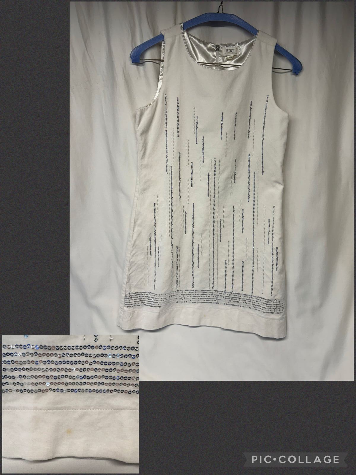 CP white velour dress w/ silver sequin & small - size Youth - 14 (XL)