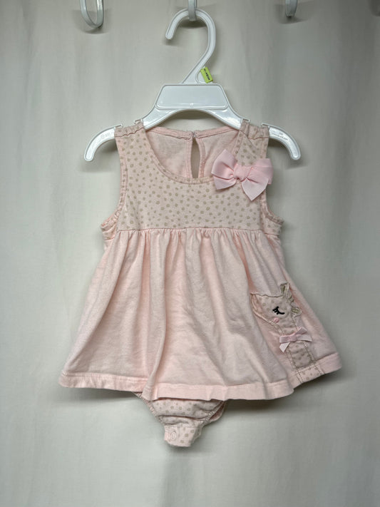 Pink giraffe onesie dress w/ spots & bow - size Month - 0-3 / 3M