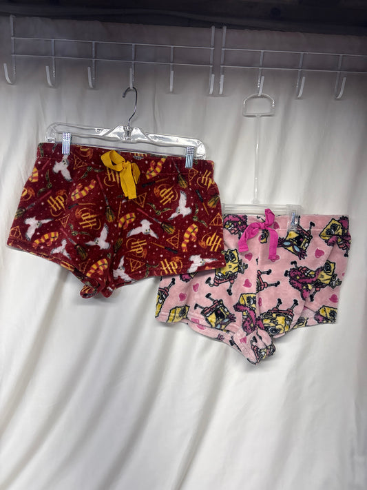 2 pair plush PJ shorts Harry Potter Sponge Bob - size Women - XL (16/18)
