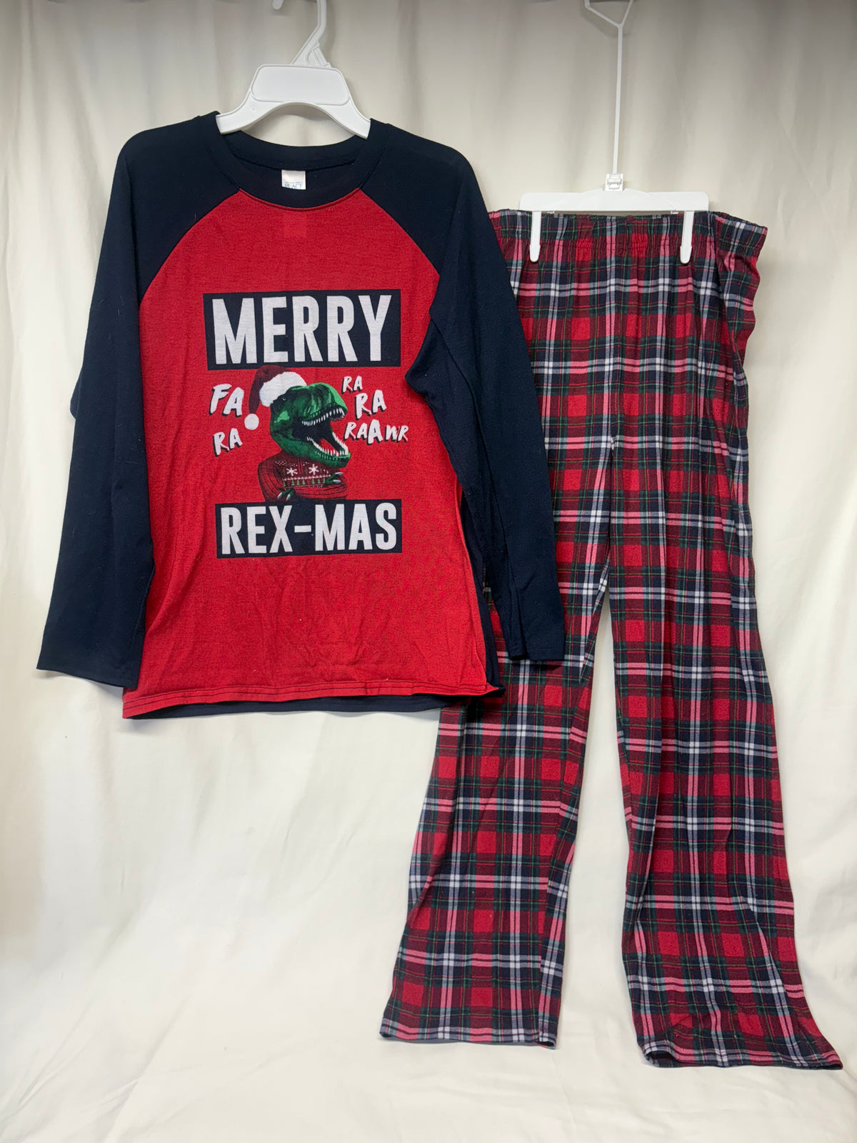 CP 2pc Merry Rex-Mas dino PJ set - navy & - size Youth - 16 (XL)