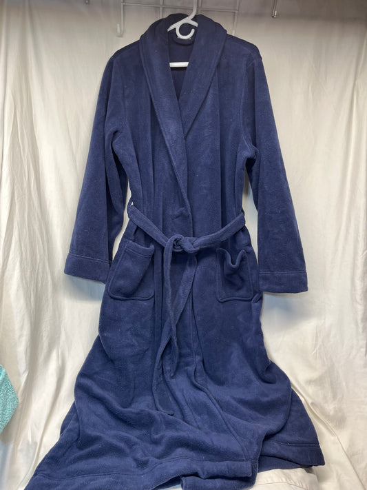 LL Bean plush navy robe long w/ pockets - size Women - 1X (16/18W)