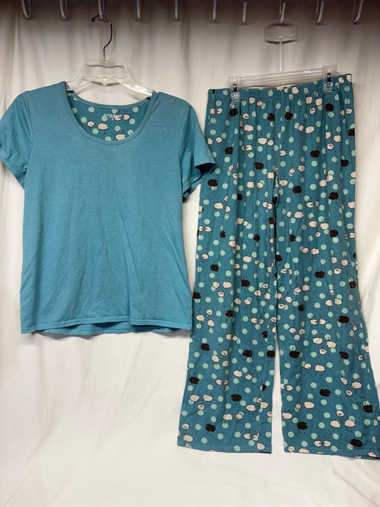 Laura Scott 2pc blue lamb PJs s/s top & pants - size Women - M (8/10)