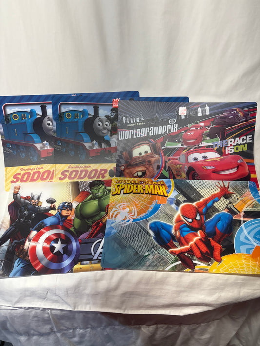 5 NEW plastic placemats 2 Thomas 1 Cars 2 Marvel