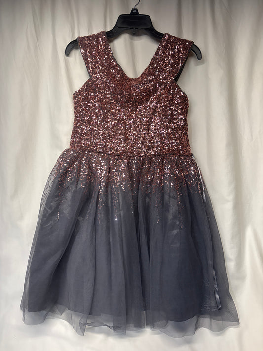 Zunie grey & rose gold sequin & tule dress w/ - size Youth - 16 (XL)