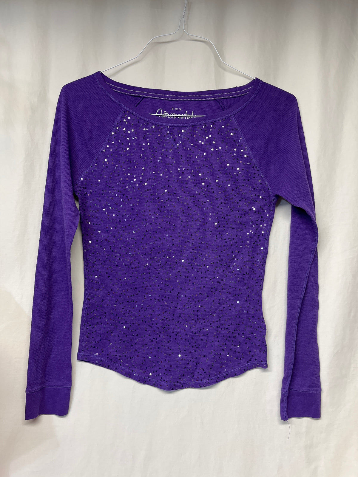 Aeropostale purple l/s waffle sequin shirt - size Junior - XS (0/1)