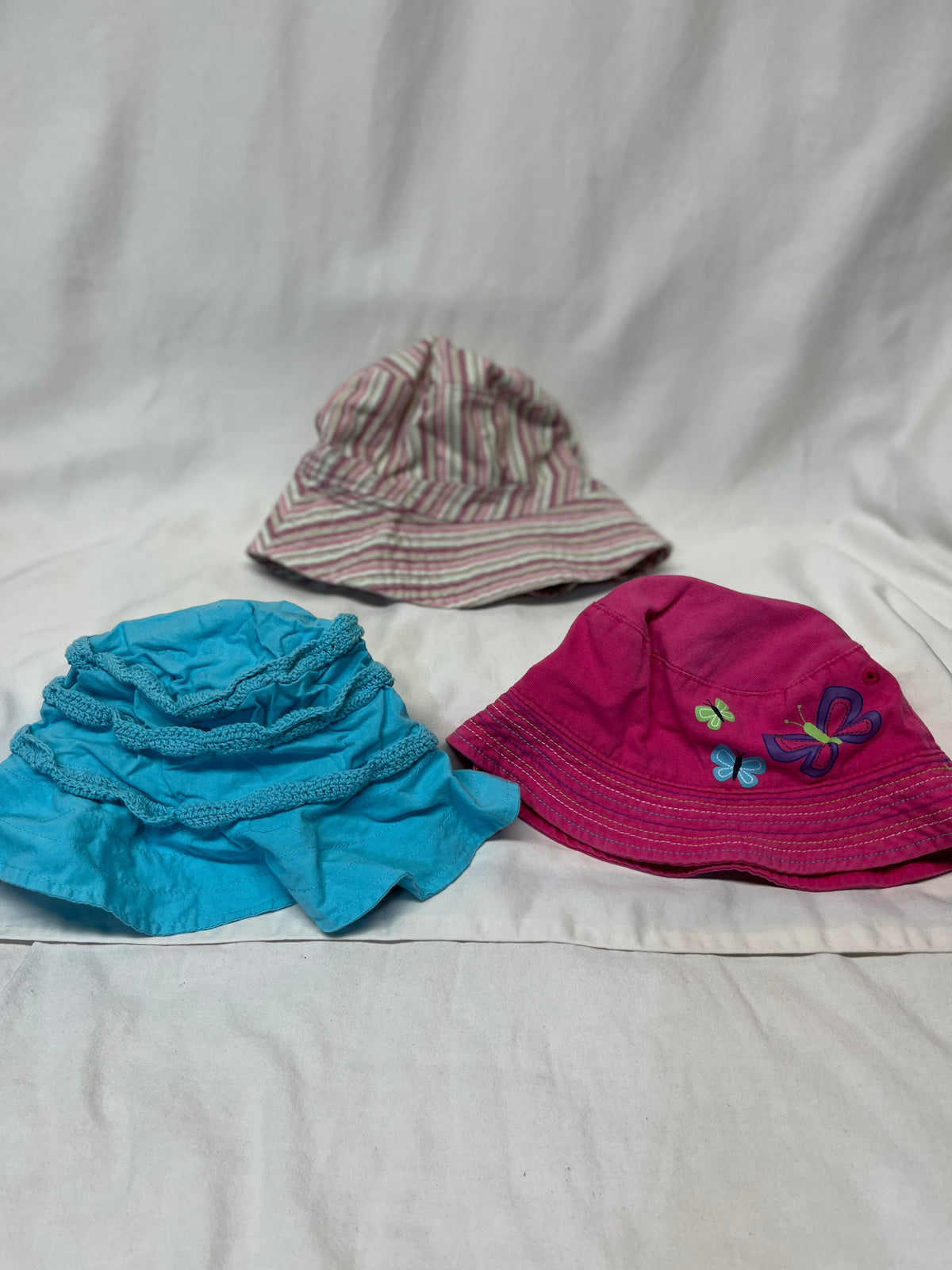 3 bucket hats - pink stripe blue Infant/Tod