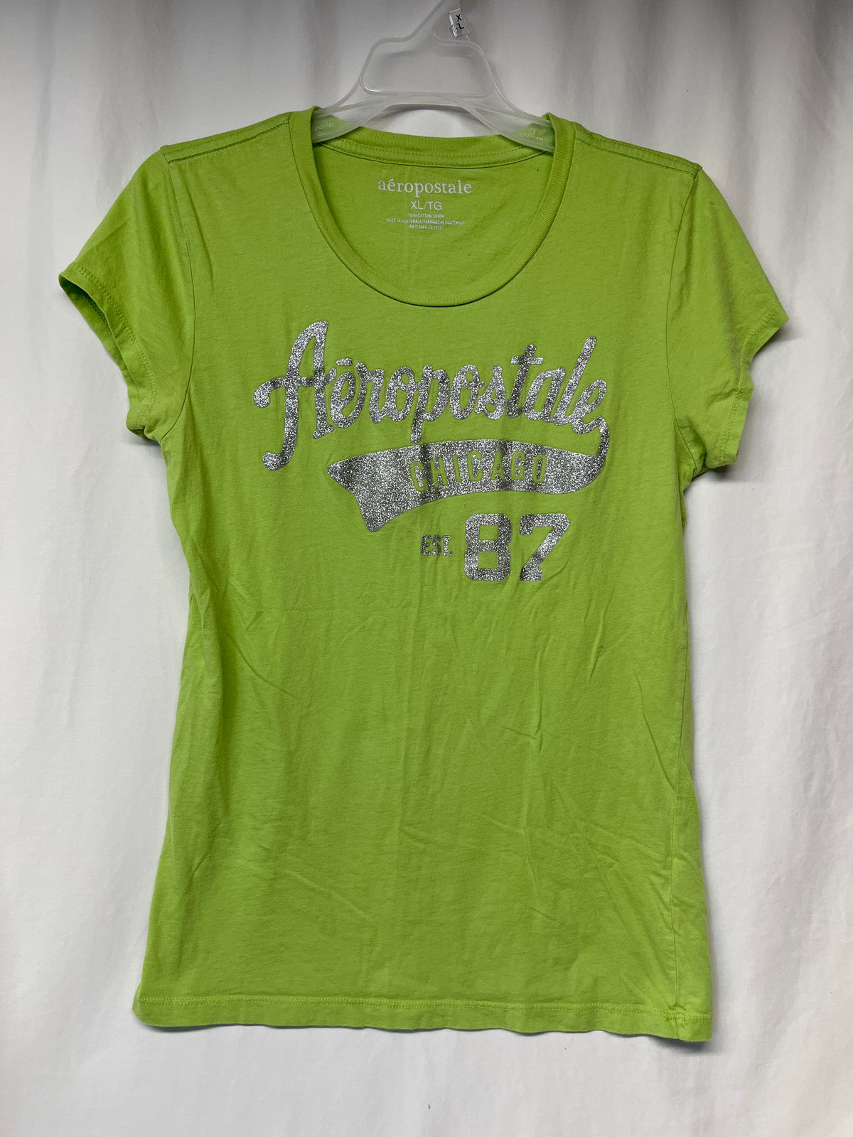 Aeropostale lime green silver sparkle tee - size Junior - XL (15/17)