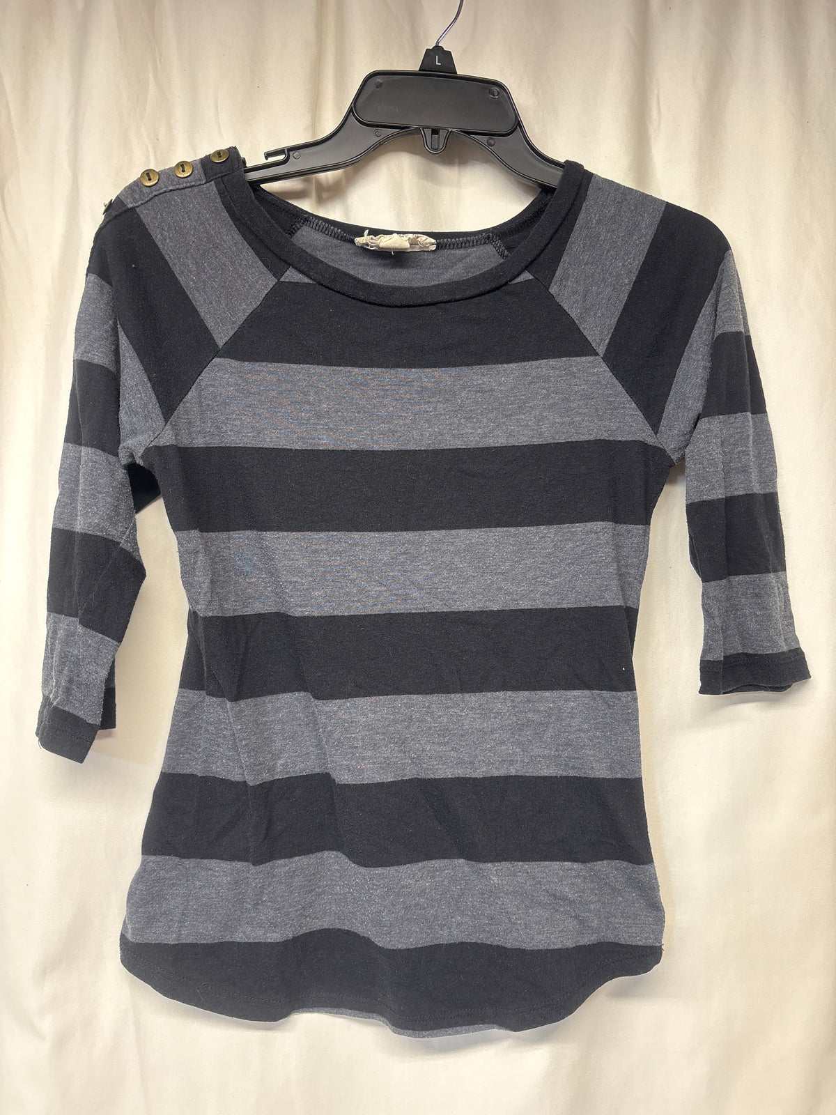Derek Heart grey & black stripe boat neck top - size Junior - M (7/9)