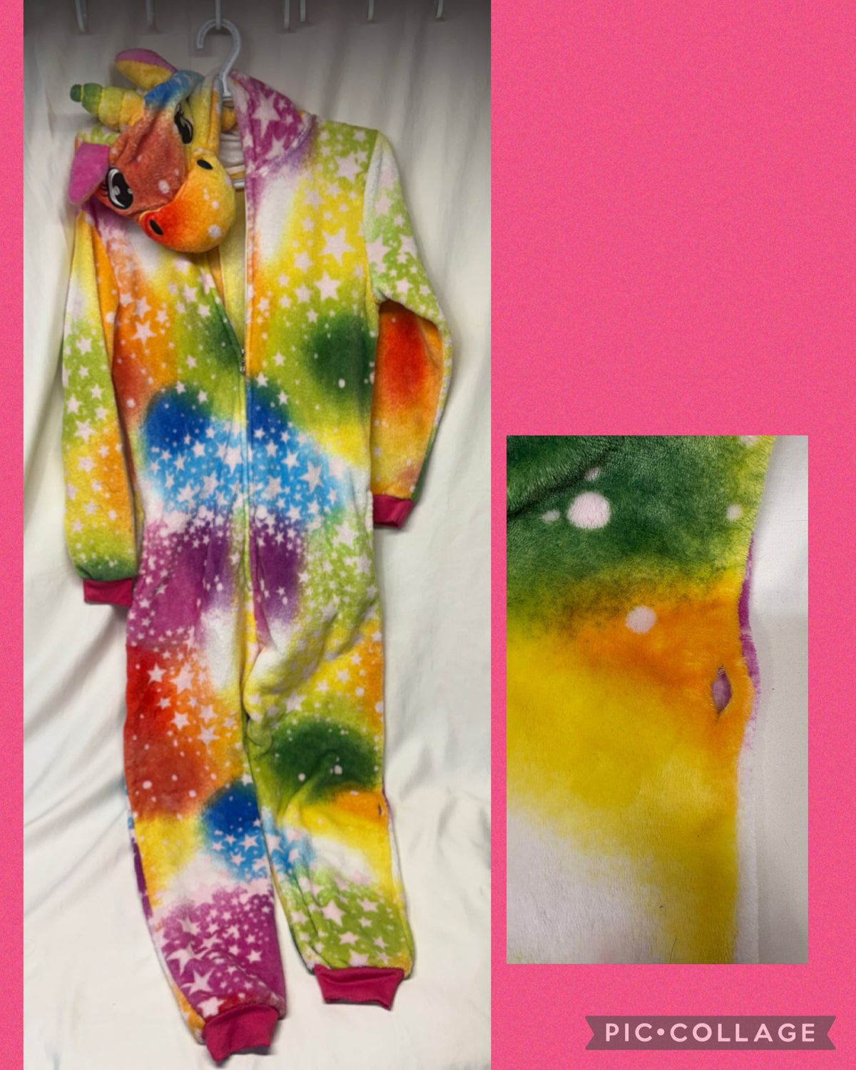 Rainbow unicorn plush onesie - small hole on - size Women - S (4/6)