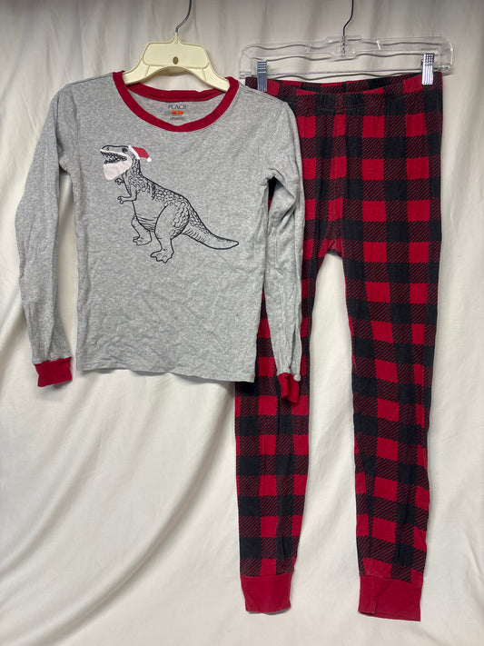 Children's Place 2pc PJs grey Santa T-Rex & red - size Youth - 16 (XL)