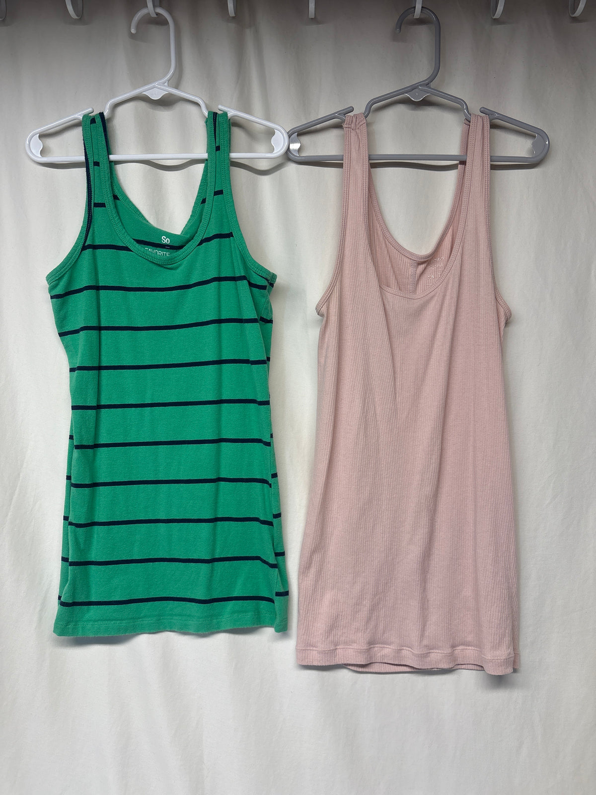 2pc tanks - ON pink ribbed & SO green stripe - size Women - XS (0/2)