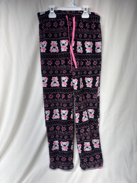 Justice black fleece PJ pants w/ pink & white - size Youth - 14 (XL)