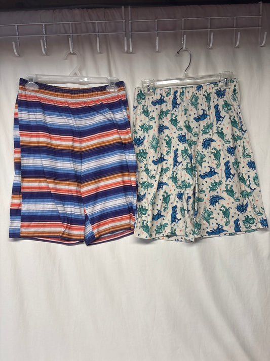 Cat & Jack 2 pair PJ shorts - dinos & stripes - size Youth - 16 (XL)