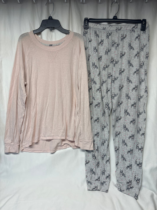 Sonoma 2pc PJ set pink & grey w/ french - size Women - M (8/10)