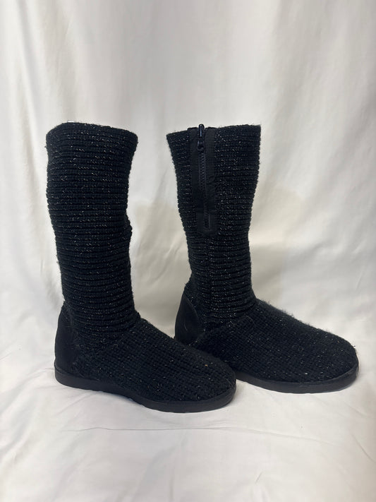 Black sweatery tall boots w/ silver sparkle - size Shoes - Adult 8