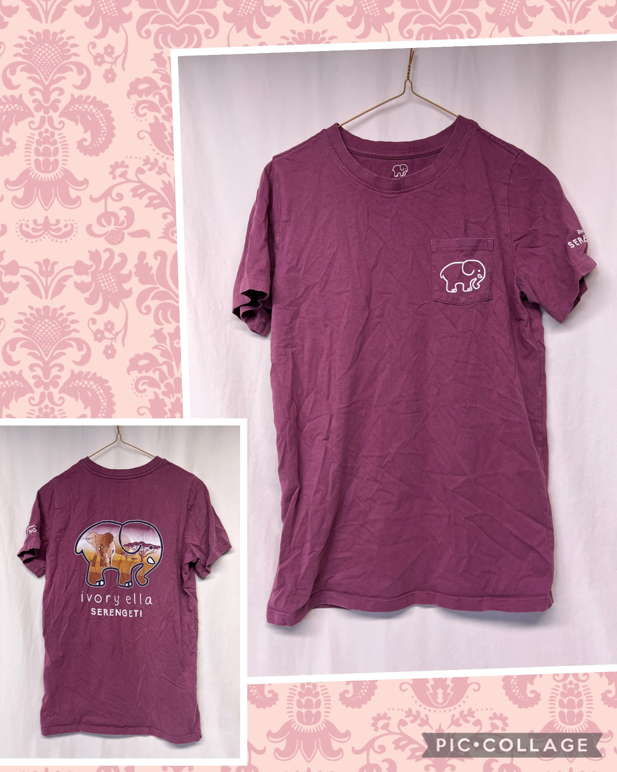 Ivory Ella maroon tee Serengeti elephant - size Junior - S (3/5)