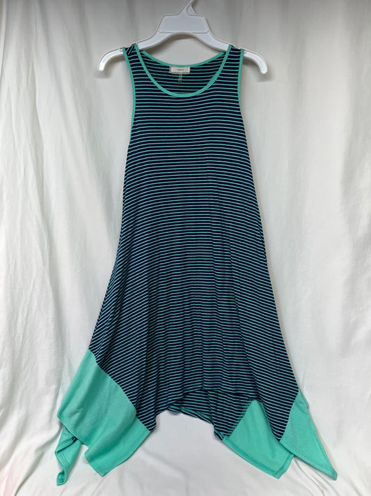 Soprano navy & teal stripe tank dress w/ - size Youth - 16 (XL)