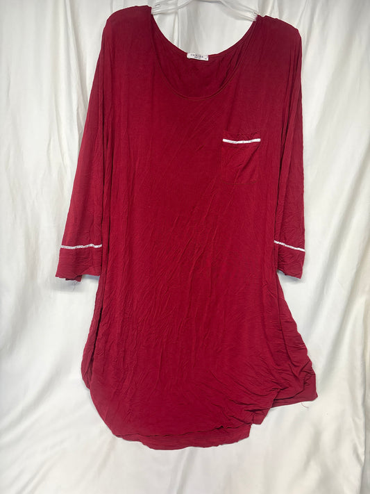 Ekouaer maroon sleep shirt w/ white piping - size Women - 2X (20/22W)