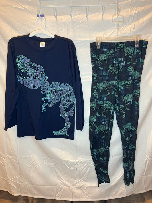 Children's Place navy, black, & green dino PJs - size Youth - 16 (XL)
