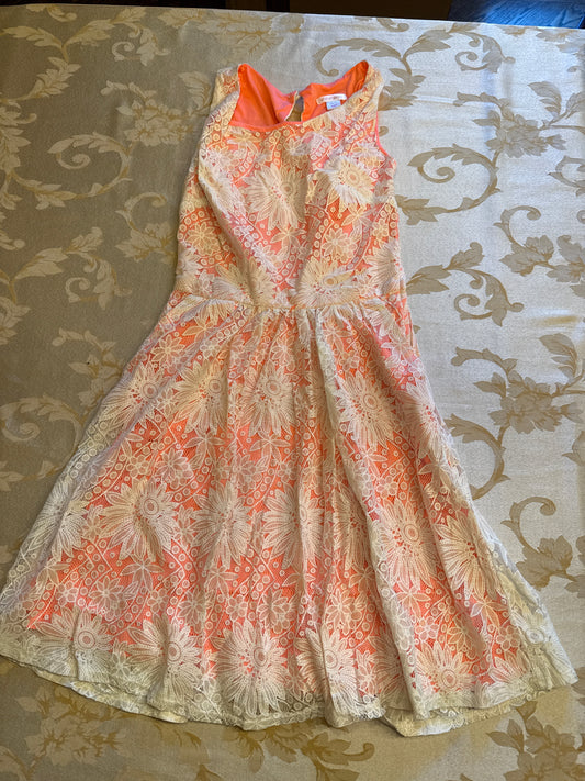 Layered sundressVGUC Bright coral &cream lace - size Junior - XS (0/1)