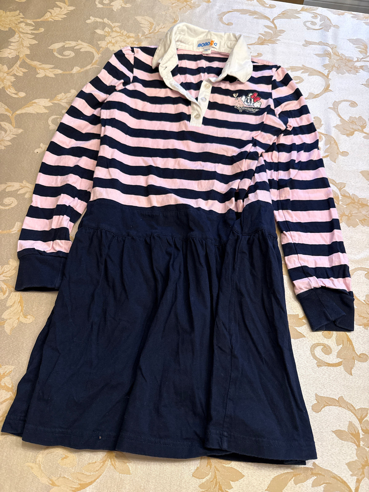 Bobdog l/s dress VGUC Pink/navy euro sz150/72 - size Youth - 10 (L)