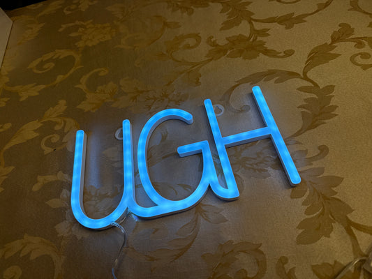 Hanging neon sign White UGH
