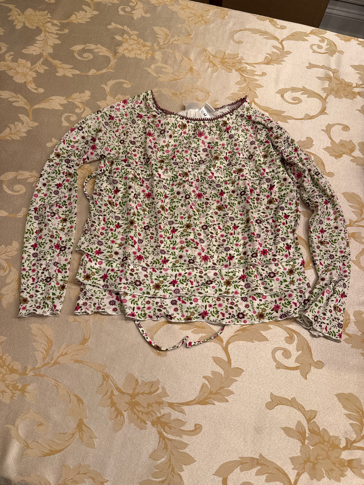 Floral l/s tunic top Tie back VGUC - size Youth - 10 (L)