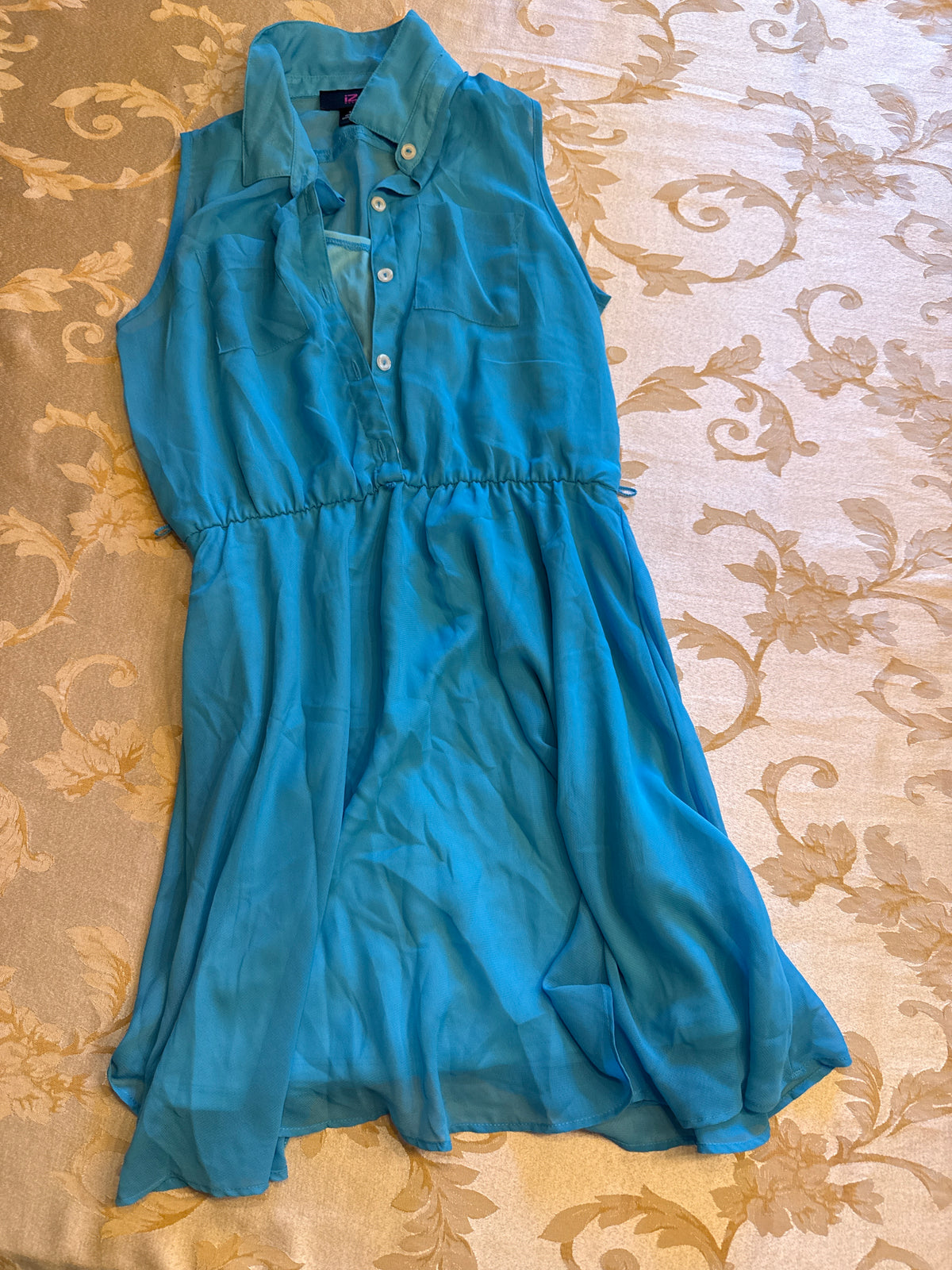 Blue flowy dress VGUC just add belt - size Youth - 14 (XL)