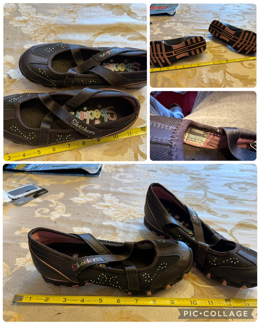 Sketchers brown flats EUC Velcro crisscross - size Shoes - Kids 3 1/2