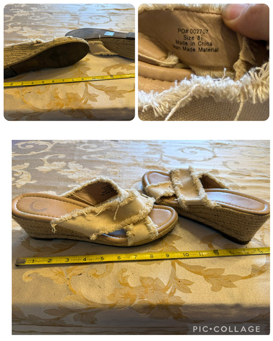 Cream canvas wedge Slides VGUC - size Shoes - Adult 8 1/2