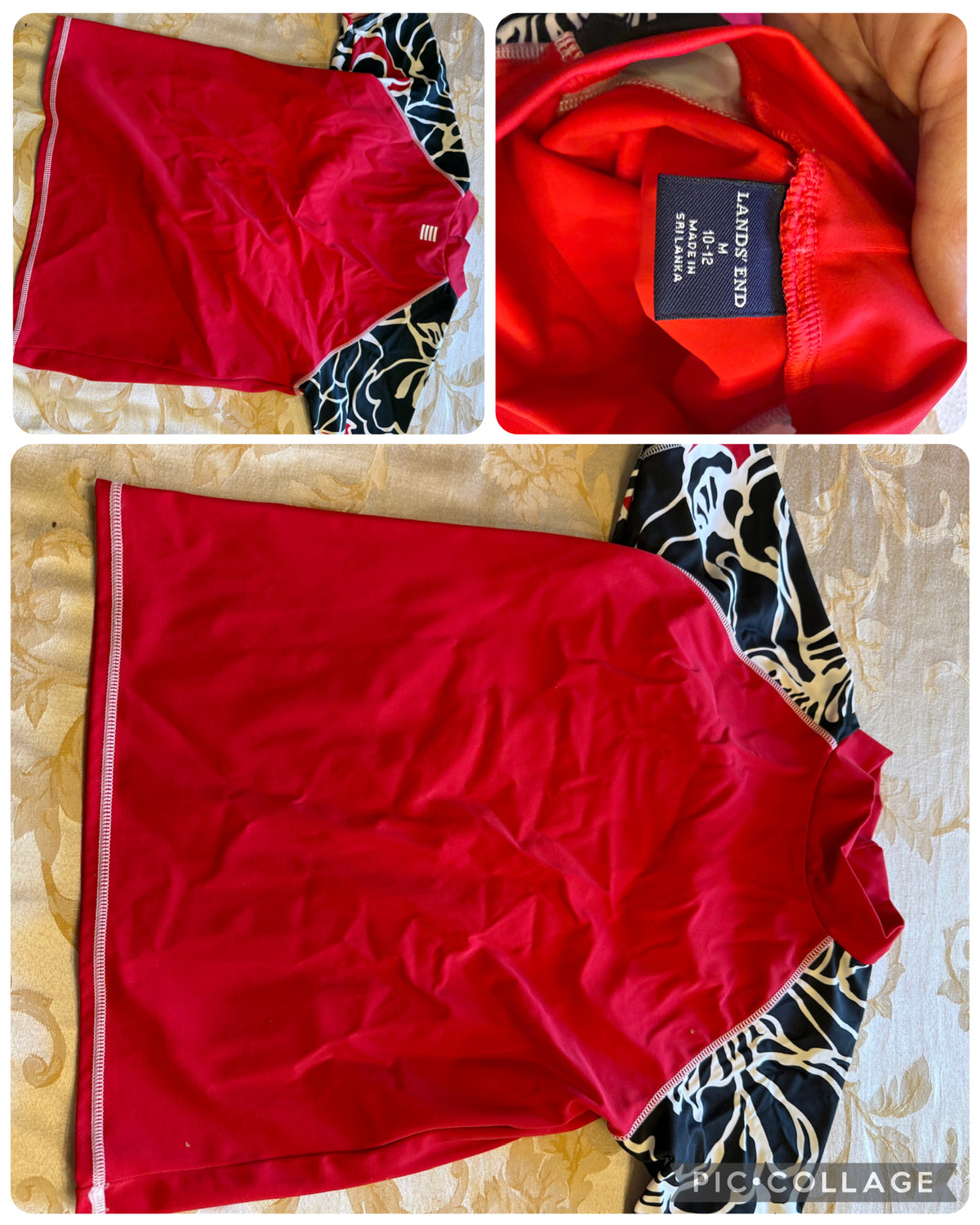 Lands End rash guard Red /black EUC - size Youth - 10 (L)