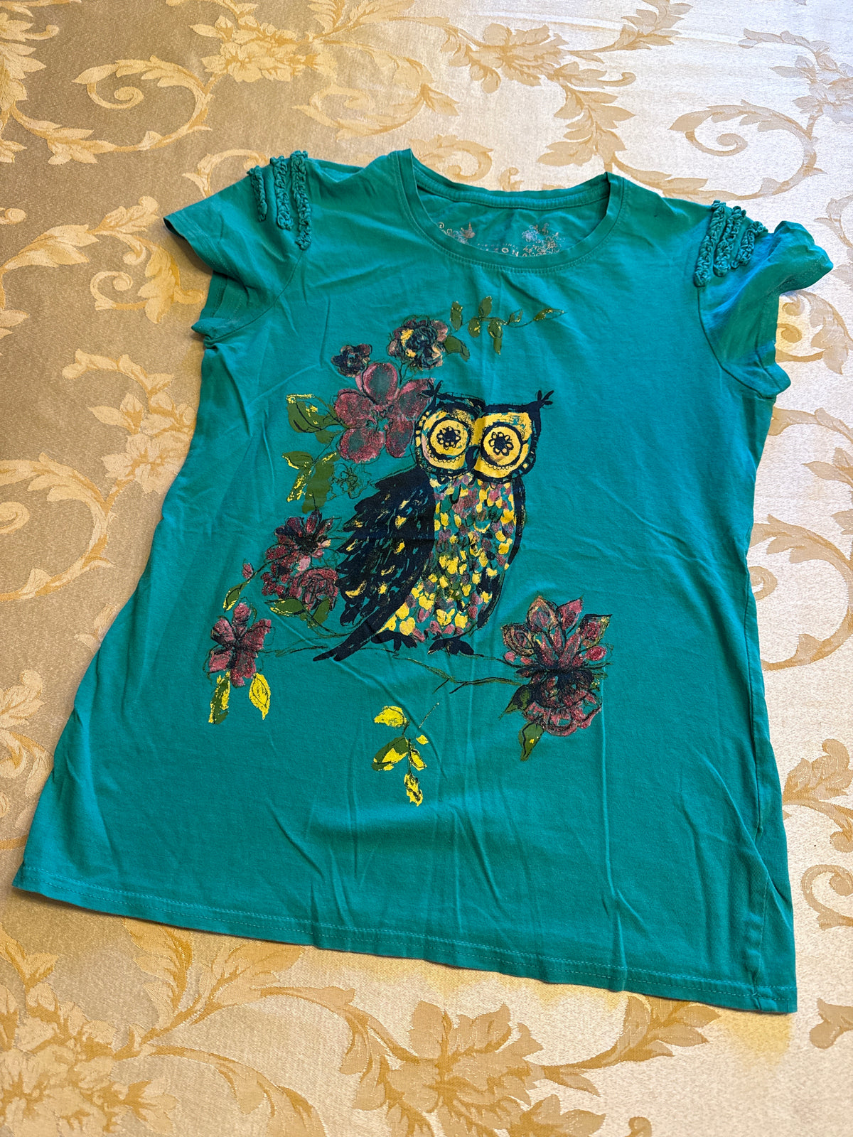 Teal owl tee VGUC - size Youth - 14 (XL)