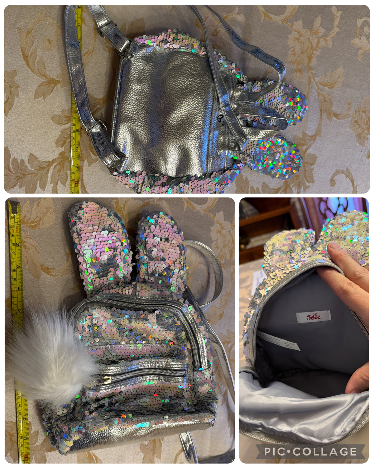 Silver sequin bunny EUC Mini backpack Justice