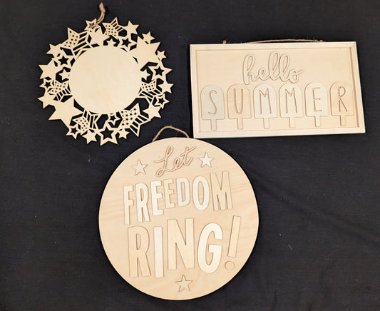 (3) wood art pieces for painting - NEW