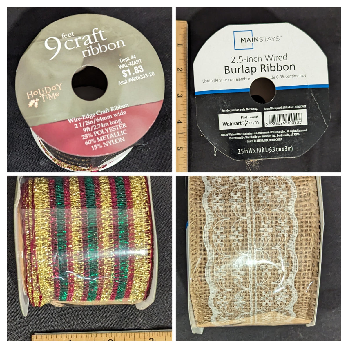 Burlap wired ribbon & Red/green/gold ribbon