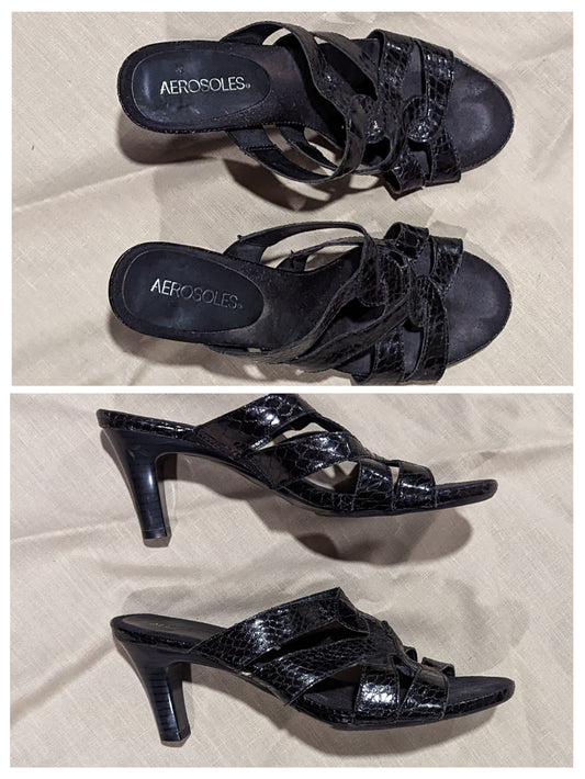 Black mock snakeskin sandals by Aerosoles - size Shoes - Adult 8 1/2