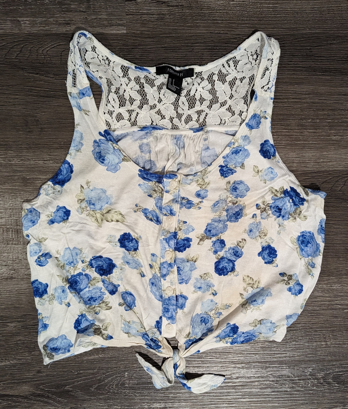 Forever 21 blue flower crop sleeveless - size Junior - S (3/5)