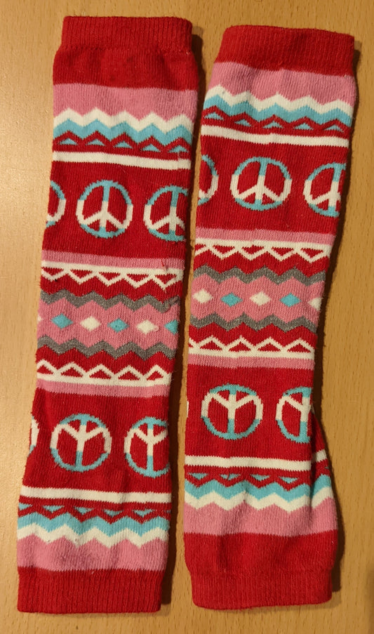Baby leg warmers Red w/peace symbols
